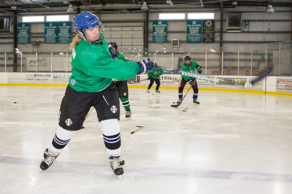 Adult women's hockey players in Homer, Alaska.